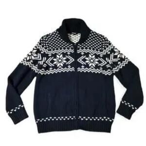 Express black white faire isle cardigan full zip sweater NWT men's size XL